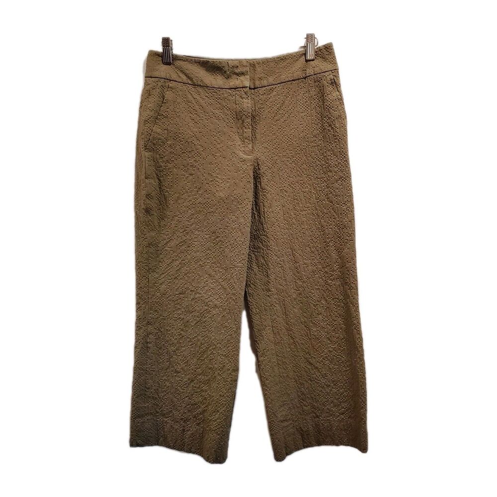 Akris Punto Women's Size 6 Olive Green Textured Crop Pants flat front 22" inseam